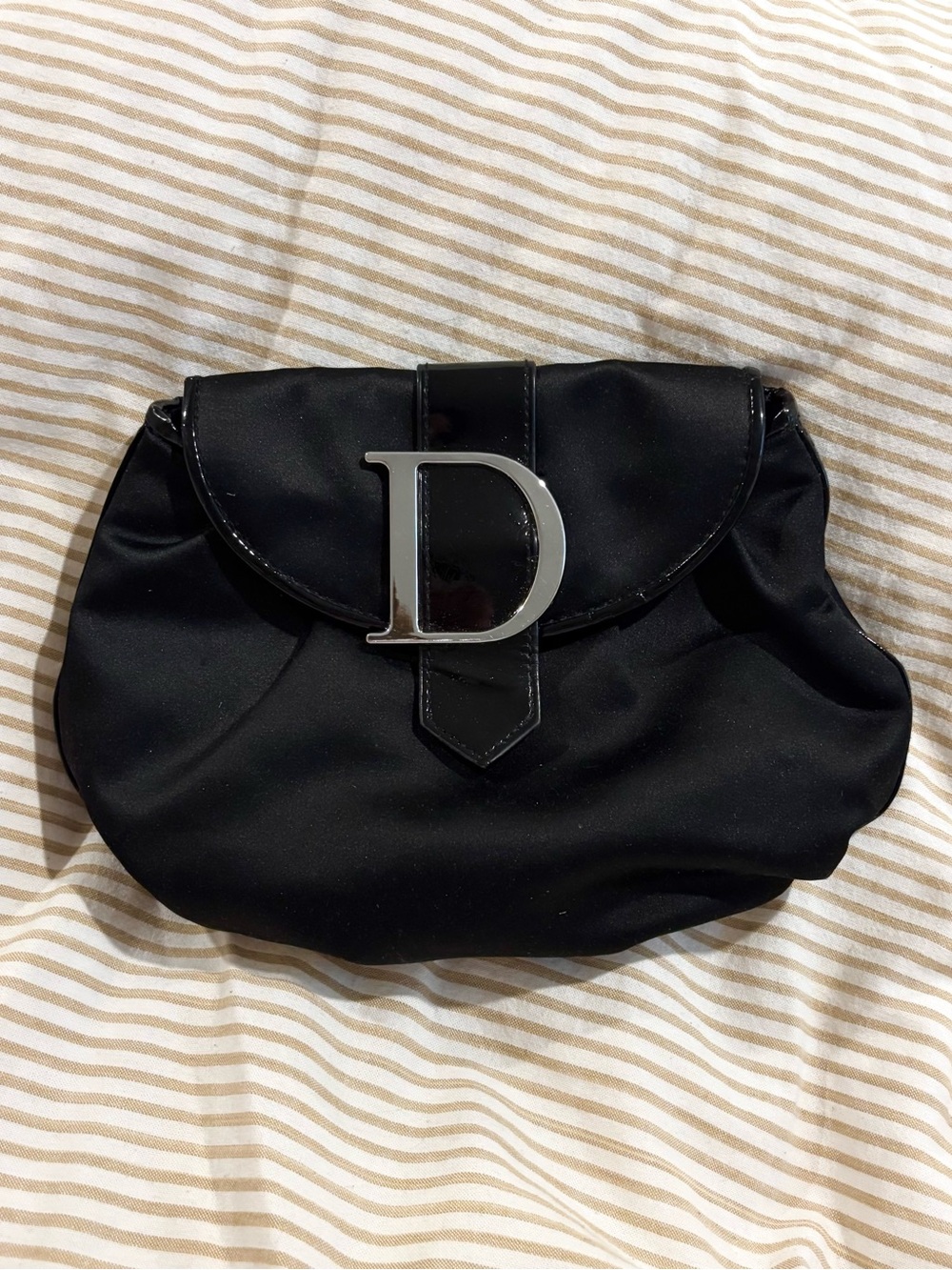 Vintage Black Satin Dior Pouch with Chrome D logo hardware